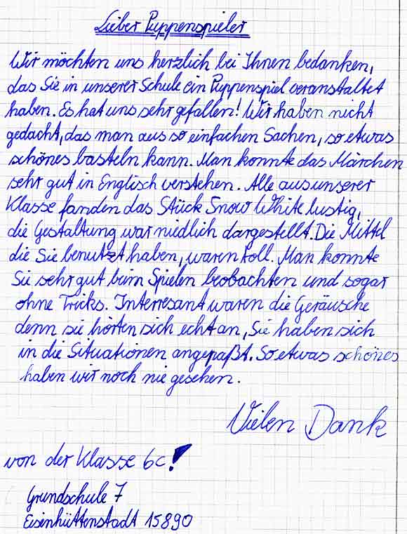 Brief von der Klasse 6c